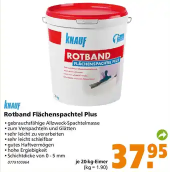 Globus Baumarkt Knauf Rotband Flächenspachtel Plus 20 kg Eimer Angebot