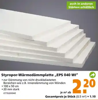 Globus Baumarkt Styropor Wärmedämmplatte EPS 040 WI Angebot