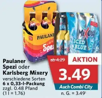 Combi Paulaner Spezi oder Karlsberg Mixery 6x0,33 L Packung Angebot