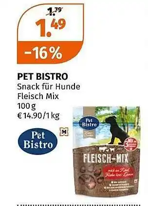 Müller Pet bistro snack für hunde fleisch mix Angebot