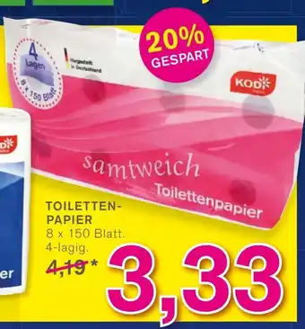 KODi Kodi Basic Toilettenpapier 8 Rollen Angebot