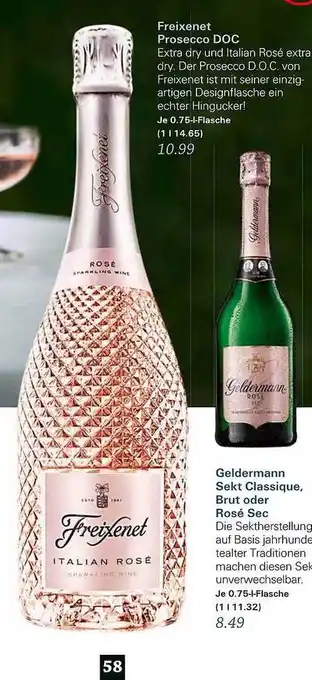 akzenta Freixenet prosecco doc oder geldermann sekt classique, brut oder rosé sec Angebot