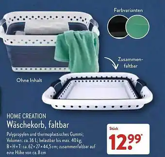 Aldi Nord Home creation wäschekorb, faltbar Angebot