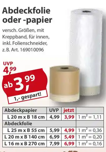 Sonderpreis Baumarkt Abdeckfolie oder papier Angebot