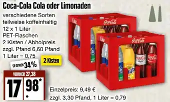 Edeka Frischemarkt Coca-Cola Cola oder Limonaden 12x1 Liter PET Flaschen Angebot