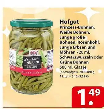 Famila Nord Ost Hofgut prinzess-bohnen, weiße bohnen, junge große bohnen, rosenkohl, junge erbsen und möhren, schwarzwurzeln oder grüne bohne Angebot