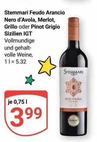 Globus Stemmari feudo arancio nero d'avola, merlot, grillo oder pinot grigio sizilien igt Angebot