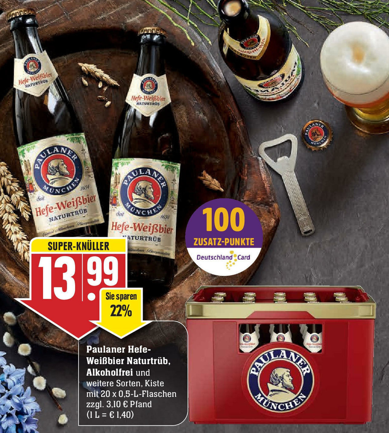 Paulaner Hefe Weißbier Naturtrüb, Alkoholfrei 20 x 0,5 L Angebot bei Edeka