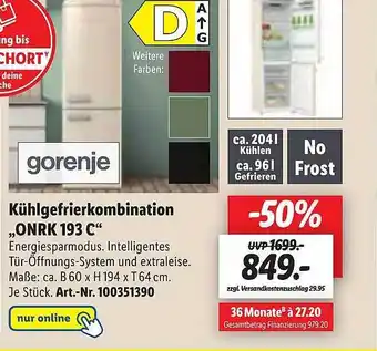 Lidl Gorenje kühl- gefrierkombination onrk193c Angebot