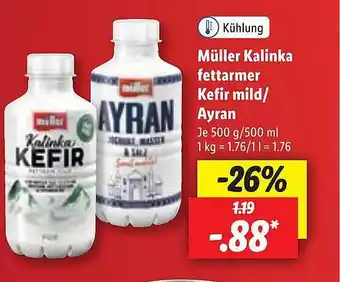 Lidl Müller kalinka fettarmer kefir mild oder ayran Angebot