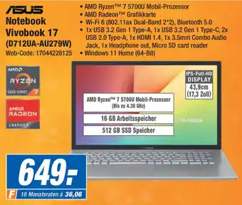 Expert Asus Notebook Vivobook 17 (D712UA-AU279W) Angebot