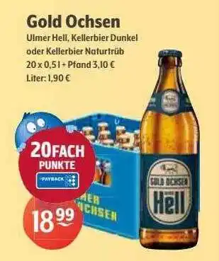 Getränke Hoffmann Gold ochsen ulmer hell, kellerbier dunkel oder kellerbier naturtrüb Angebot