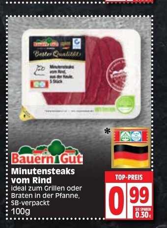 Edeka Bauern Gut Minutensteaks vom Rind 100g Angebot