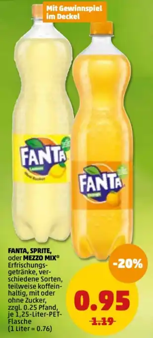 PENNY Fanta, Sprite, oder Mezzo Mix 1,25L Angebot