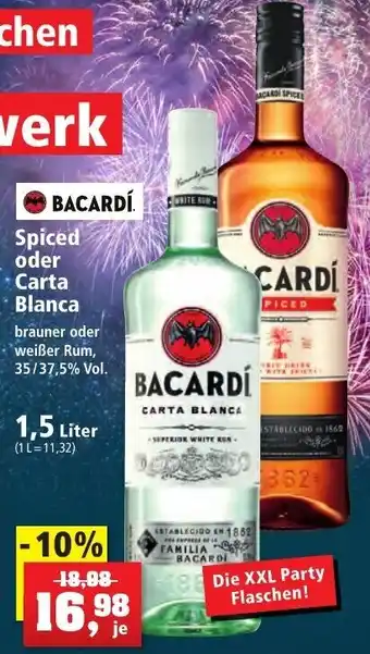 Thomas Philipps Bacardí Spiced oder Carta Blanca 1,5 Liter Angebot