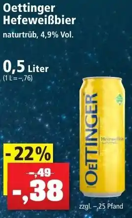 Thomas Philipps Oettinger Hefeweißbier 0,5 Liter Angebot