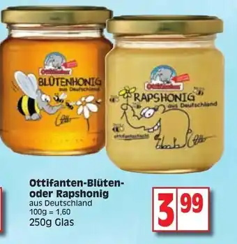 Edeka Ottifanten Blüten oder Rapshonig 250g Glas Angebot