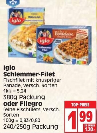 Edeka Iglo Schlemmer Filet oder Filegro 240-/250g Packung Angebot