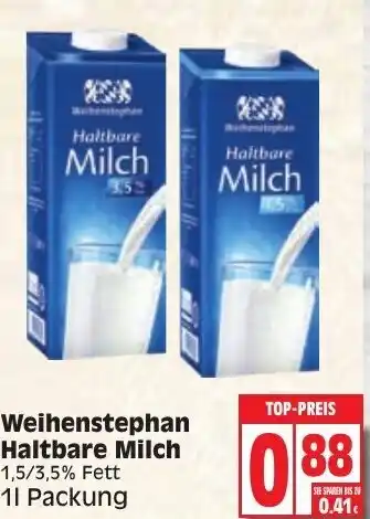 Edeka Weihenstephan Haltbare Milch 1L Angebot