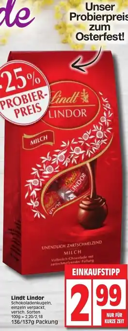 Edeka Lindt Lindor 136/137g Angebot