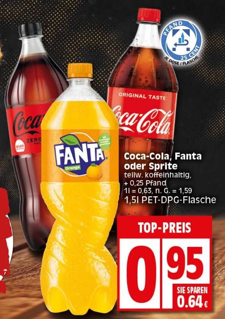 Coca Cola, Fanta oder Sprite 1,5 l Pet Dpg Flasche Angebot bei Elli Markt