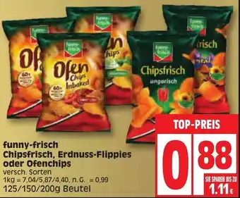 Edeka Funny Frisch Chipsfrisch, Erdnuss Flippies oder Ofenchips 125/150/200 g Beutel Angebot