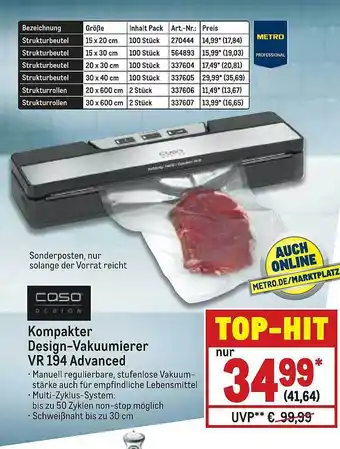 METRO Caso kompakter design-vakuumierer vr 194 advanced Angebot