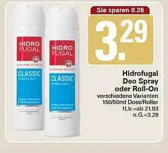 WEZ Hidrofugal deo spray oder roll-on Angebot