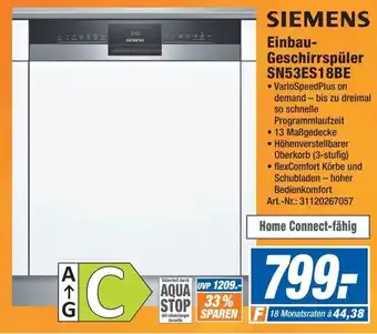 Expert Technomarkt Siemens Einbau Geschirrspüler SN53ES18BE Angebot