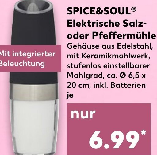 Spice&Soul Elektrische Salz oder Pfeffermühle Angebot bei Kaufland