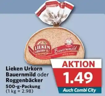 Combi Lieken Urkorn Bauernmild oder Roggenbäcker 500 g Packung Angebot