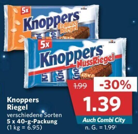 Knoppers Riegel 5x40 g Packung Angebot bei Combi