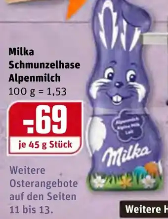 REWE Milka Schmunzelhase Alpenmilch 45g Angebot