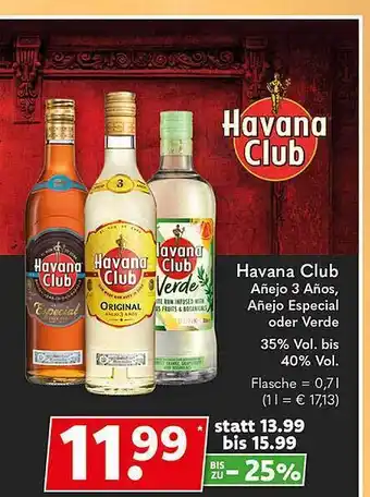 Getränkeland Havana club añejo 3 años, añejo especial oder verde Angebot