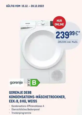 METRO Gorenje de8b kondensations-wäschetrockner Angebot