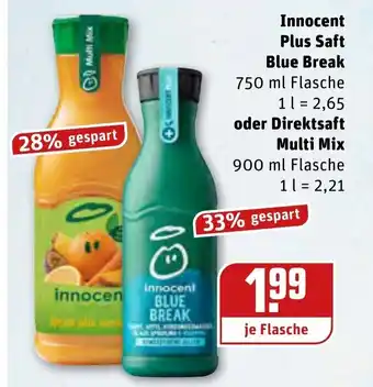 REWE Innocent Plus Saft Blue Break 750ml oder Direktsaft Multi Mix 900ml Angebot