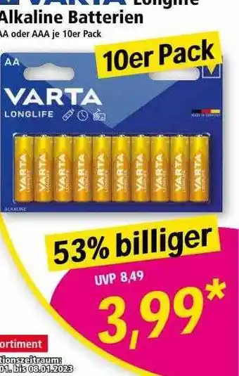 Norma Varta alkaline batterien Angebot