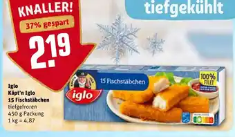 REWE Iglo Käpt'n Iglo 15 Fischstäbchen 450g Angebot