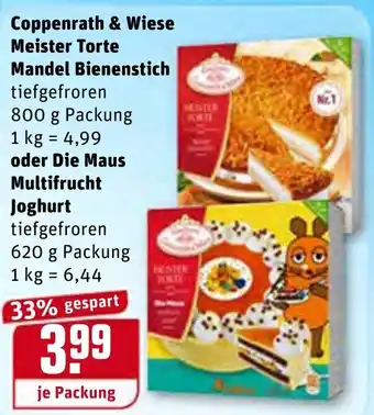 REWE Coppenrath & Wiese Meister Torte Mandel Bienenstich 800g oder Die Maus Multifrucht Joghurt 620g Angebot