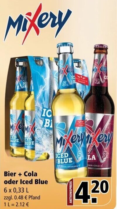 Mixery Bier Cola oder Iced Blue 6x0,33 L Angebot bei Getränke Rössler