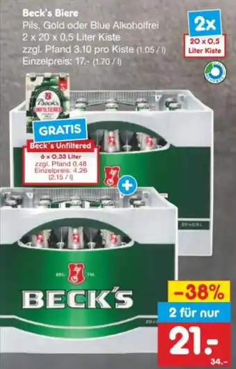 Netto Marken-Discount Beck's Biere 2x20x0,5 Liter Kiste Angebot