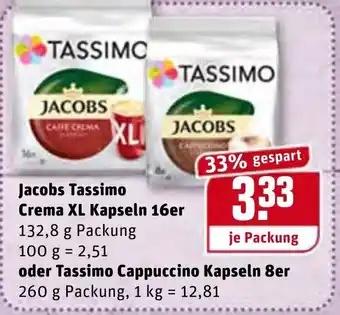 REWE Jacobs Tassimo Crema XL Kapseln 16er 132,8g oder Tassimo Cappuccino Kapseln Ber 260g Angebot