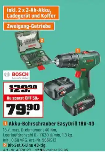 OBI Bosch Akku Bohrschrauber EasyDrill 18V-40 Angebot