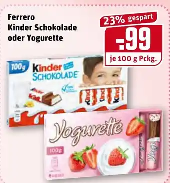 REWE Ferrero Kinder Schokolade oder Yogurette 100g Angebot