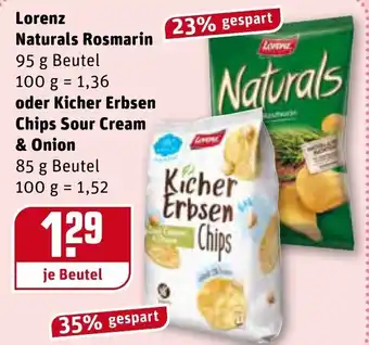 REWE Lorenz Naturals Rosmarin 95g Beutel oder Kicher Erbsen Chips Sour Cream & Onion 85g Beutel Angebot
