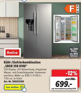 Lidl Amica Kühl-/Gefrierkombination SBSN 398 010E Angebot