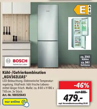 Lidl Bosch Kühl Gefrierkombination KGV362LEAS Angebot