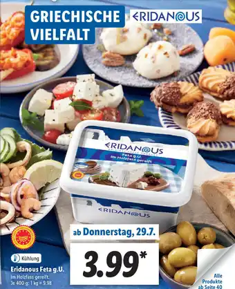 Lidl Eridanous Feta g.U. 400g Angebot