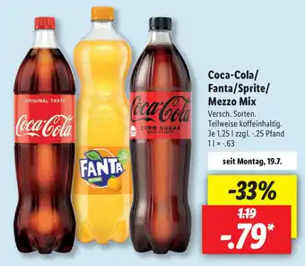 Lidl Coca Cola, Fanta, Sprite oder Mezzo Mix 1,25L Angebot