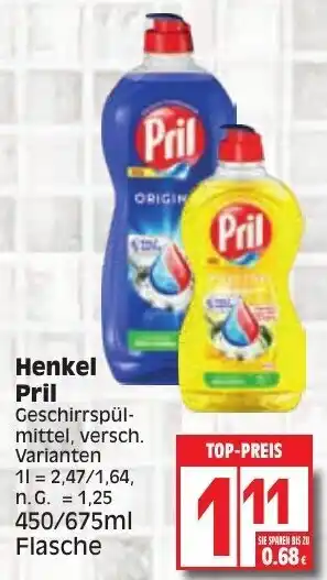 Edeka Henkel Pril Geschirrspülmittel 450/675ml Flasche Angebot